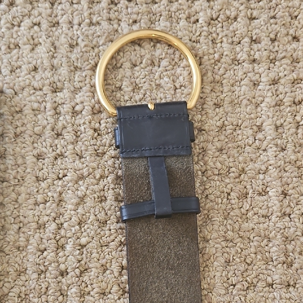 Prada Black Leather Belt with Gold Circular Buckle Thick Leather. - Picture 5 of 7